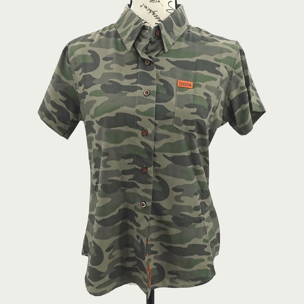 Dixxon The Freebird Shirt Womens Small Green Camo Fitted‎ Button Down